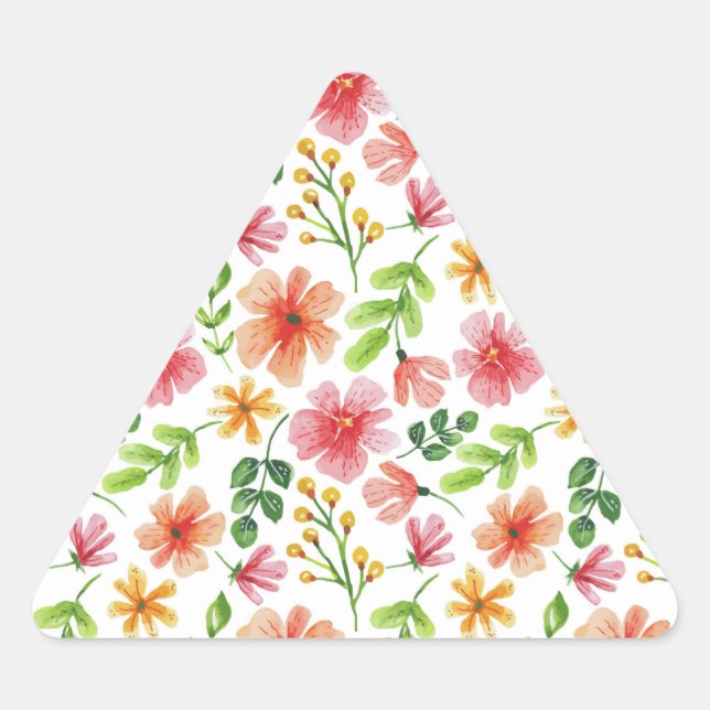 Watercolor Pink Flowers Pattern-69677 Triangle Sticker (Front)