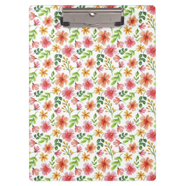 Watercolor Pink Flowers Pattern Clipboard (Front)