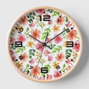 Watercolor Pink Flowers Pattern Clock
