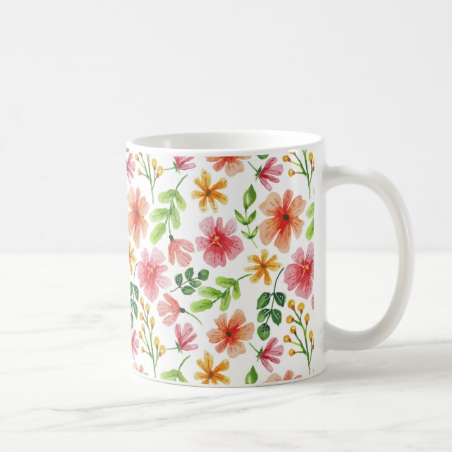 Watercolor Pink Flowers Pattern Coffee Mug (Right)