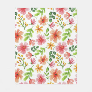 Watercolor Pink Flowers Pattern Fleece Blanket