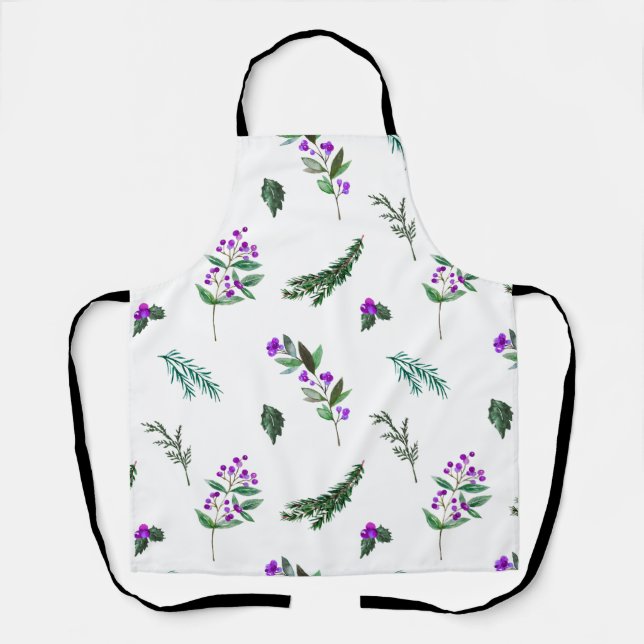 Watercolor Pink Flowers Pattern Gift Apron (Front)