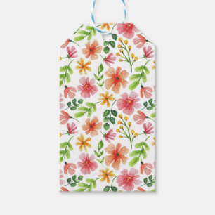 Watercolor Pink Flowers Pattern Gift Tags