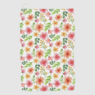 Watercolor Pink Flowers Pattern Golf Towel