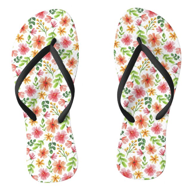 Watercolor Pink Flowers Pattern Jandals (Footbed)