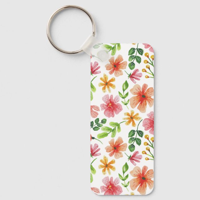 Watercolor Pink Flowers Pattern Key Ring (Front)