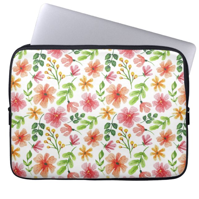 Watercolor Pink Flowers Pattern Laptop Sleeve (Front)