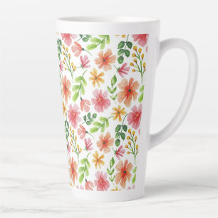 Watercolor Pink Flowers Pattern Latte Mug
