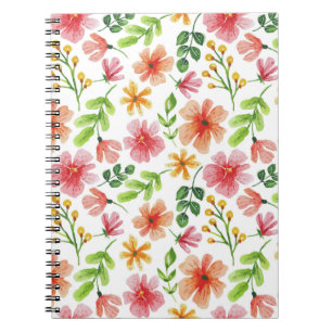 Watercolor Pink Flowers Pattern Notebook