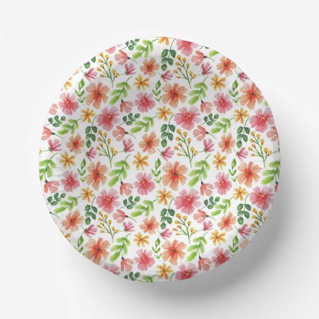Watercolor Pink Flowers Pattern Paper Plate (Front)