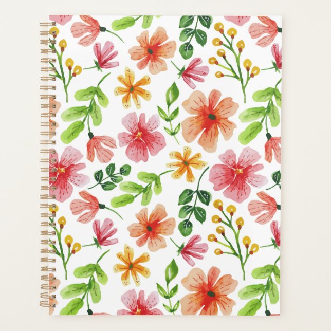 Watercolor Pink Flowers Pattern Planner (Front)