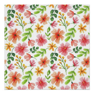 Watercolor Pink Flowers Pattern Poster