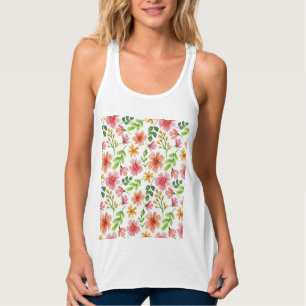 Watercolor Pink Flowers Pattern Singlet