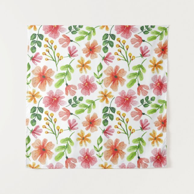 Watercolor Pink Flowers Pattern Tapestry (Front)