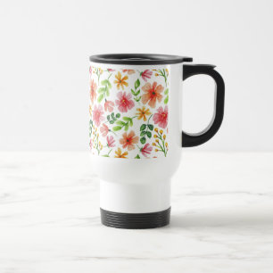 Watercolor Pink Flowers Pattern Travel Mug