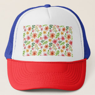 Watercolor Pink Flowers Pattern Trucker Hat