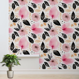 Watercolor Pink Flowers Pattern Wallpaper