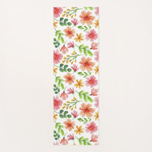 Watercolor Pink Flowers Pattern Yoga Mat