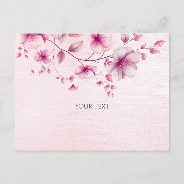 Watercolor Pink Flowers Postcard (Front)