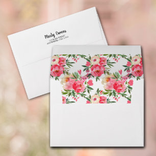 Watercolor Pink Flowers Return Address Envelope