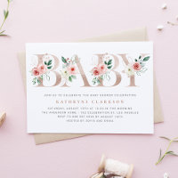 Watercolor Pink Flowers Rose Gold Baby Shower
