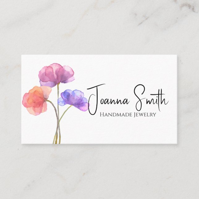 Watercolor Pink Flowers Simple Elegant Business Card (Front)