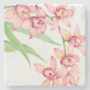 Watercolor Pink Flowers Stone Coaster