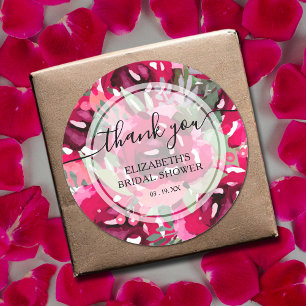 Watercolor Pink Flowers Thank You Classic Round Sticker