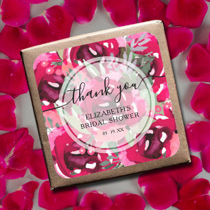 Watercolor Pink Flowers Thank You Square Sticker