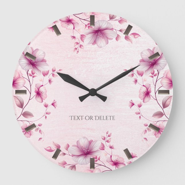 Watercolor Pink Flowers Wall Clock (Front)