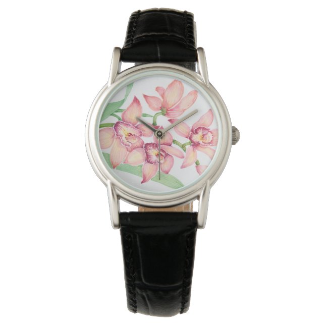 Watercolor Pink Flowers Watch (Front)