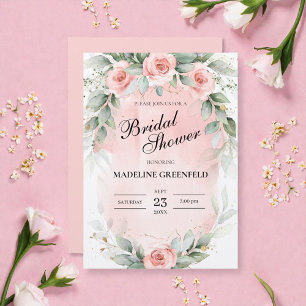 Watercolor Pink Flowers Wedding Bridal Shower Invitation