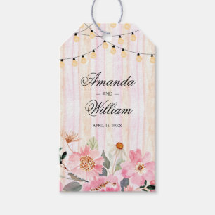 Watercolor Pink Flowers Wedding Favour Tags