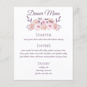 Watercolor Pink Flowers-Wedding Menu
