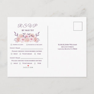 Watercolor Pink Flowers-Wedding RSVP- Invitation Postcard