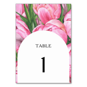 Watercolor pink flowers - wedding table number