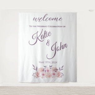 Watercolor Pink Flowers-Wedding- Tapestry