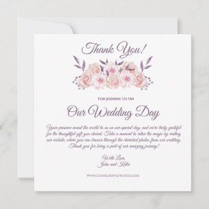 Watercolor Pink Flowers- Wedding Thank you- Invitation