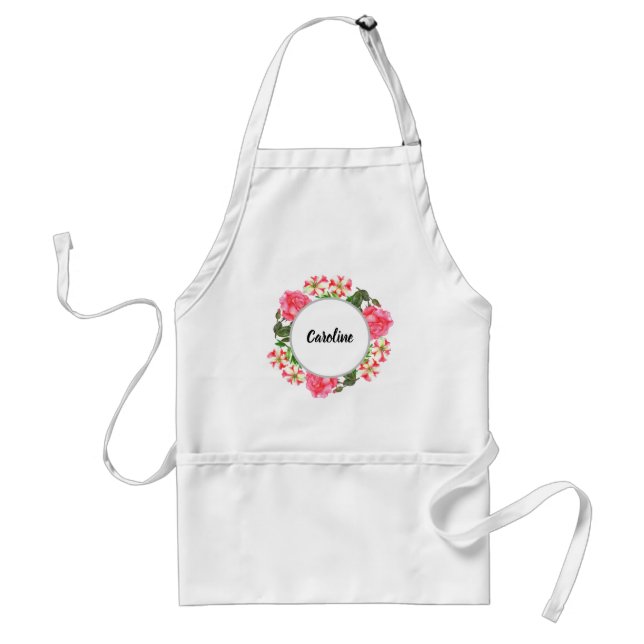 Watercolor Pink Flowers Wreath Circle Standard Apron (Front)