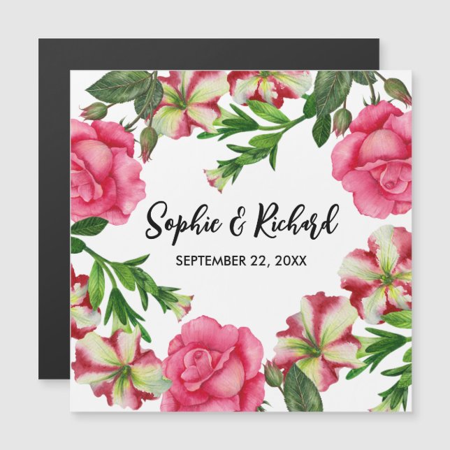 Watercolor Pink Flowers Wreath Illustration (Front/Back)