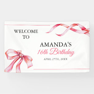 Watercolor Pink Flowing Ribbon Sweet 16 Birthday Banner