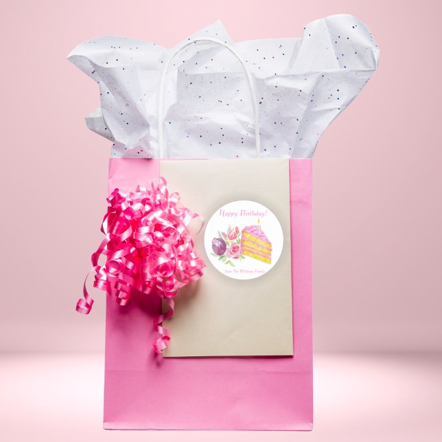 Watercolor Pink Frosting Birthday Cake Square Sticker (Creator Uploaded)
