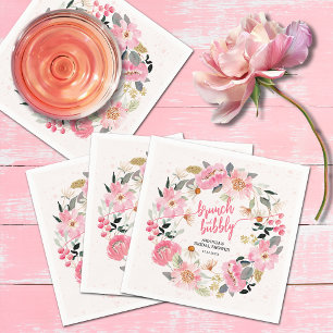Watercolor Pink Garden Flowers Bridal Shower Napkin