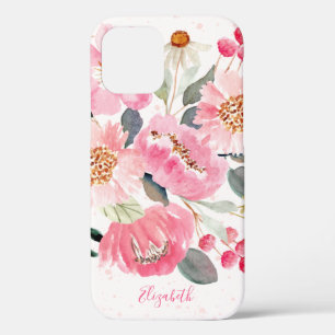 Watercolor Pink Garden Flowers iPhone 12 Case