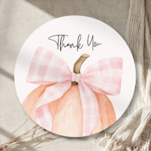Watercolor Pink Gingham Bow Pumpkin Baby Shower 