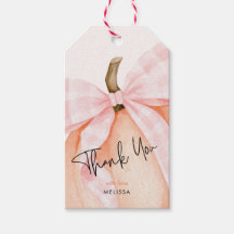 Watercolor Pink Gingham Bow Pumpkin Baby Shower 