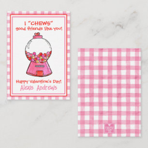 Watercolor Pink Gingham Gumballs Valentine's Cards