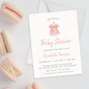 Watercolor Pink Girl Dress Baby Shower Invitation