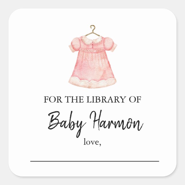 Watercolor Pink Girl Dress Book Stickers (Front)