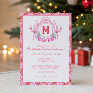 Watercolor Pink Girl Elf Monogram Crest Party Invitation